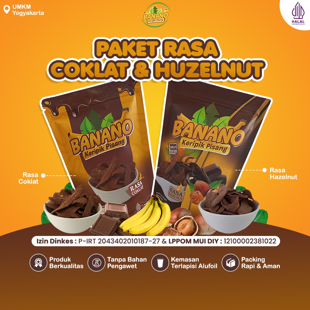 

Banano Paket Keripik Pisang Original Camilan Kripik Rasa Coklat dan Coklat Hazelnut