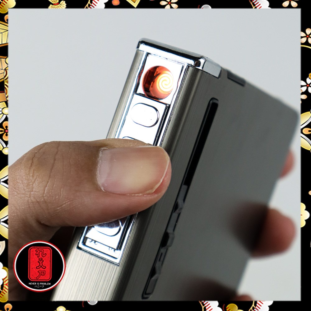 Firetric Kotak Rokok Aluminium 20 Slot dengan Korek Elektrik - MK073 - Black/Gray