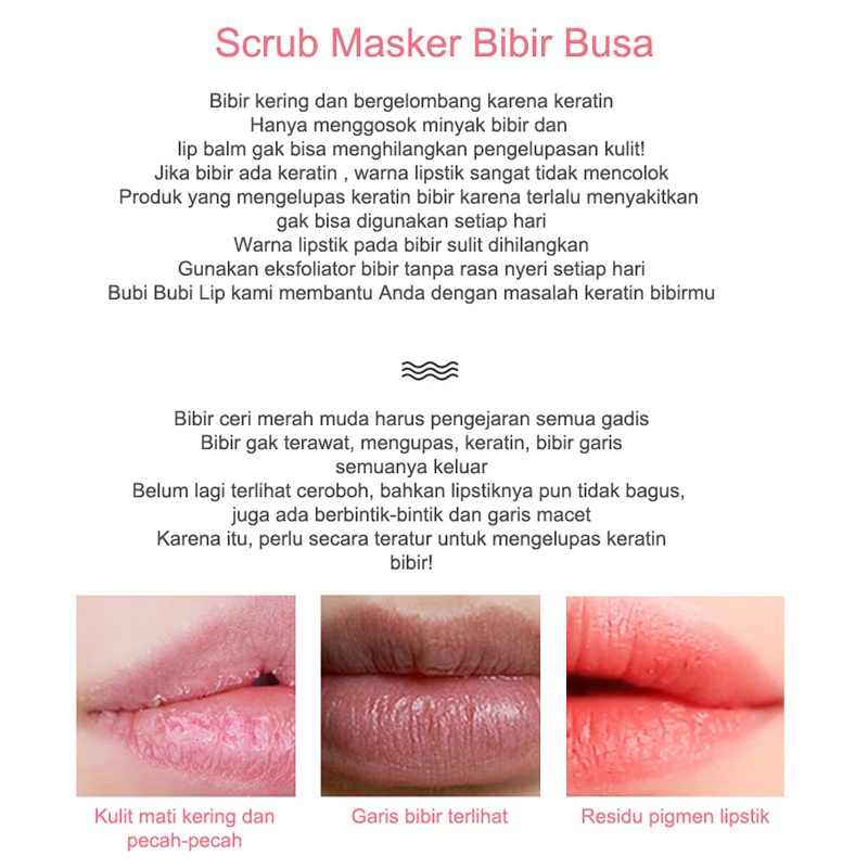 Lip balm Bubble Lip Scrub bubi bubi lip 12g Menghilangkan kulit mati dan kutikula di bibir Singkirkan bibir kering dan pecah