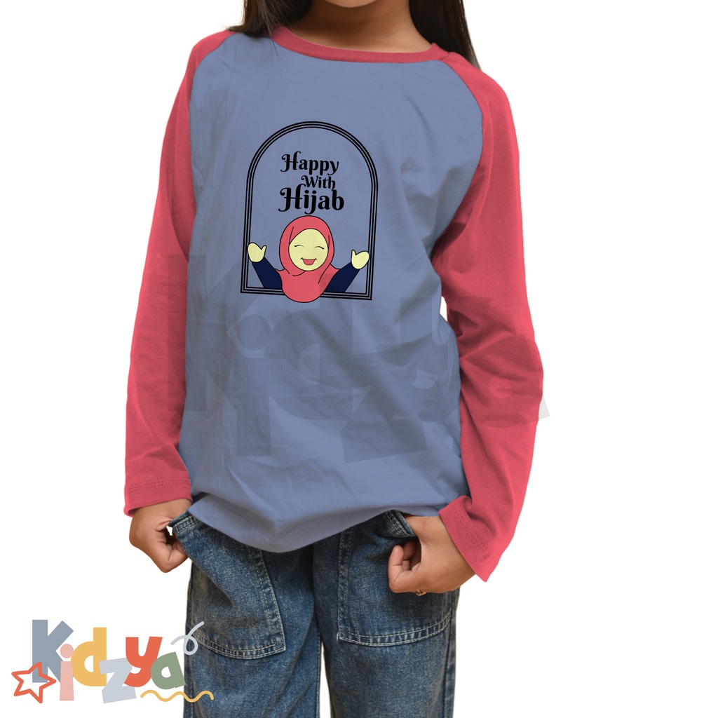 Baju Kaos Raglan Anak Muslim Panjang UNISEX - Happy With Hijab - KIDZYA