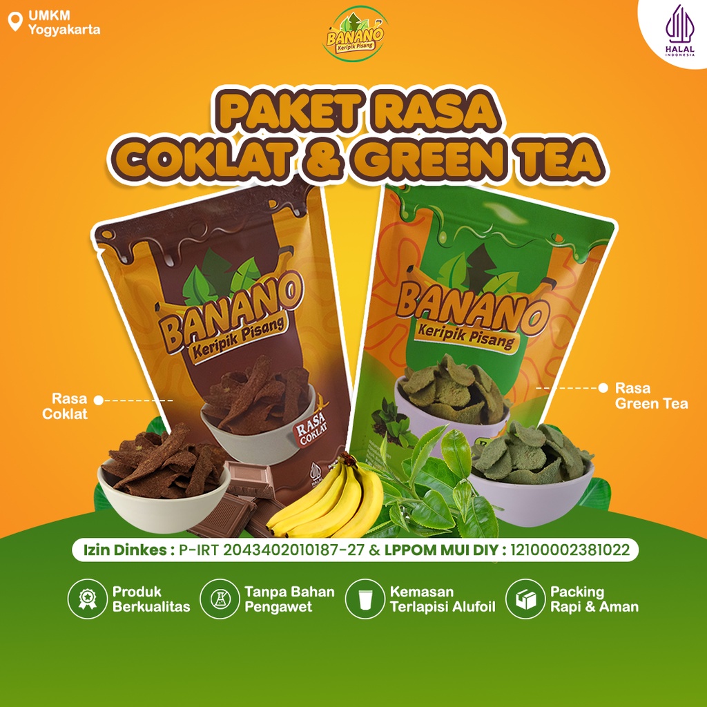 

Banano Paket Keripik Pisang Original Camilan Kripik Rasa Coklat dan Greentea