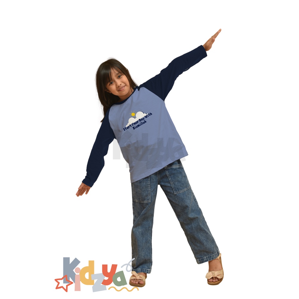 Baju Kaos Raglan Anak Muslim Panjang UNISEX - Start Your Day With Bismillah - KIDZYA