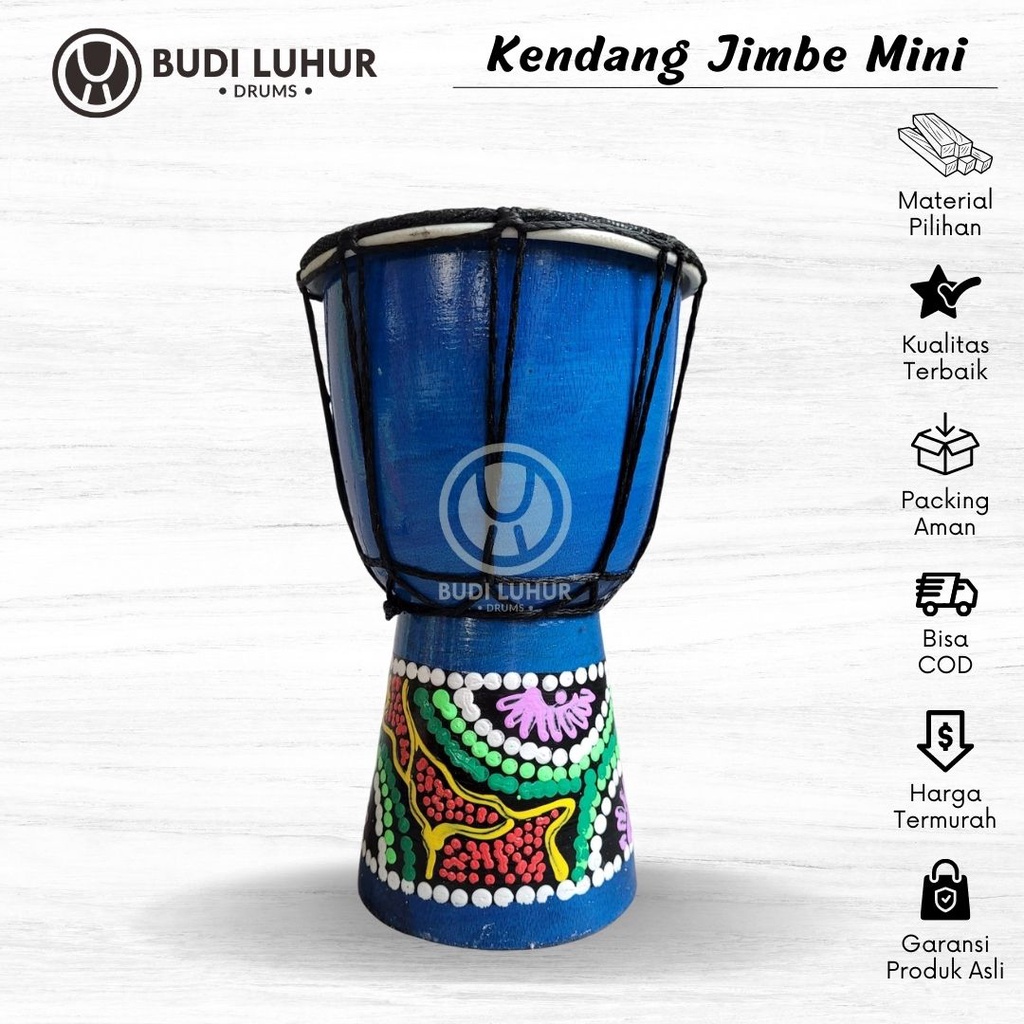 Kendang Jimbe 20cm Biru Painting Mainan Gendang Anak Kecil Ukuran Mini Termurah Berkualitas