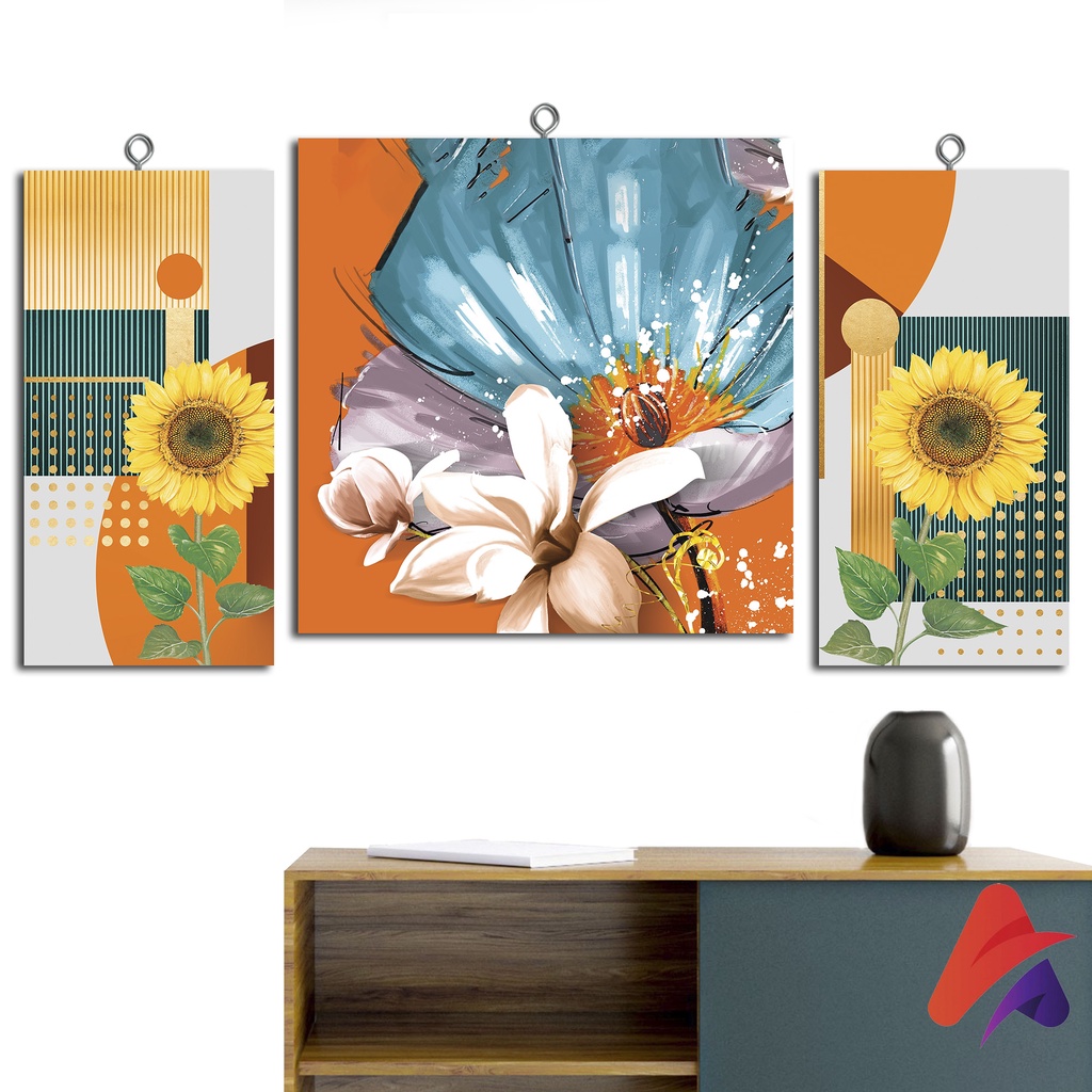 HIASAN DINDING FLOWER AESTHETIC (FULL SET ISI 3) DEKORASI WALL DECOR PAJANGAN DINDING POSTER KAYU RUANGAN