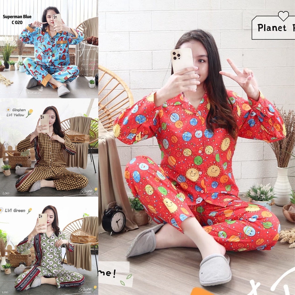 IZANY Piyama PP allsize / PP Lengan Panjang Saten Apple LD 100