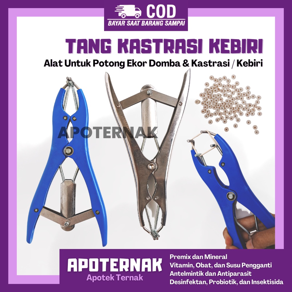 TANG KASTRASI KEBIRI | Alat Kebiri dan Potong Ekor Hewan Sapi Kambing Domba Babi dll | Plastik &amp; Stainless | Apoternak