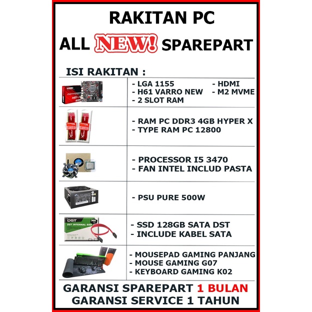 PC RAKITAN H61 i5 MURAH SIAP PAKAI