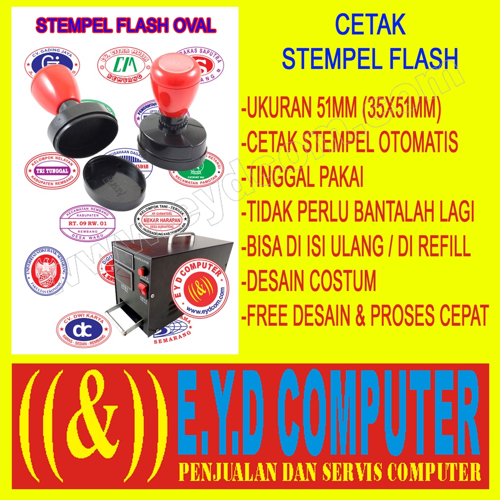 

CETAK STEMPEL FLASH 51MM 35X51MM OVAL FREE DESAIN COSTUM CAP SETEMPEL OTOMATIS PRINT STAMP WARNA KILAT