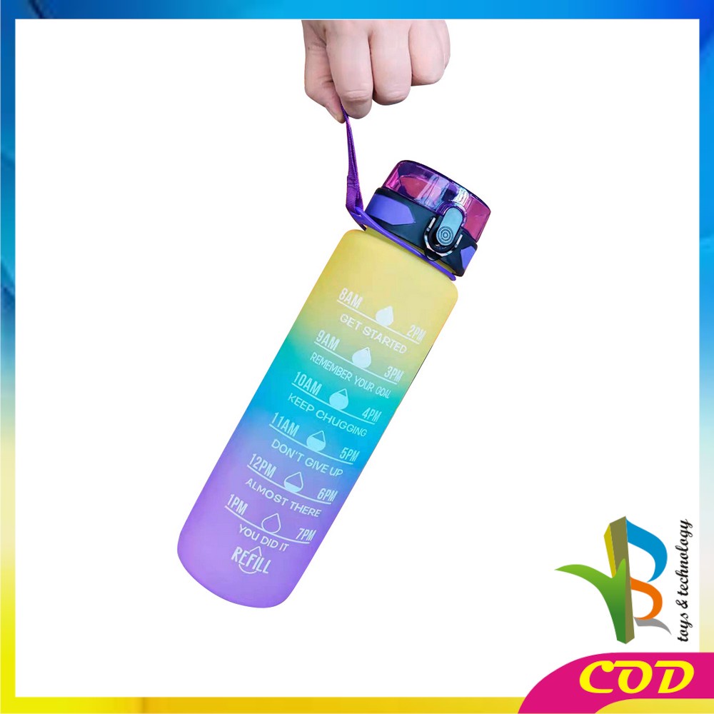 RB-C407 Botol Minum 1 Liter Gradasi Tumbler Olahraga Sport Unik Botol Motivasi Thumbler Penanda Waktu BPA FREE