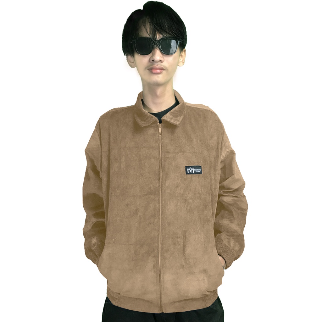 Harrington jacket jaket corduroy pria morning denim-Khaki