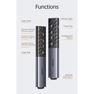 UGREEN Laser Pointer Wireless Presenter Remote Presentasi Rechargeable For Mac Windows Linux