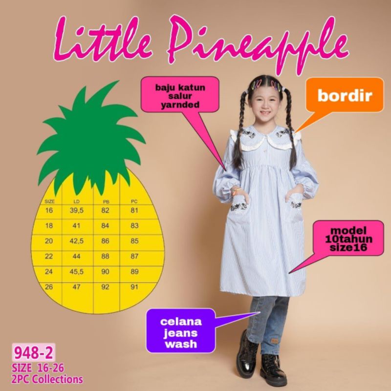 ( LP. 948-2 )LITTLE PINEAPPLE SETELAN TUNIK CELANA JEANS No.16-26