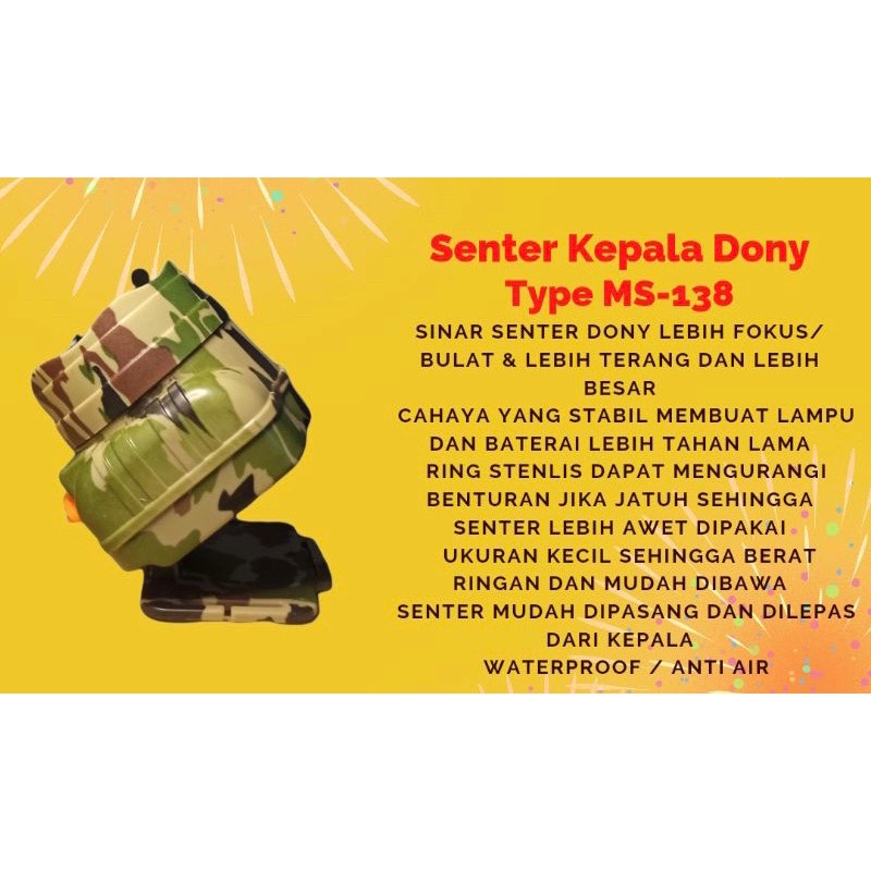 Senter Kepala Dony KL138 KL-138 Si Loreng Headlamp Dony Cahaya Terang Putih Kuning