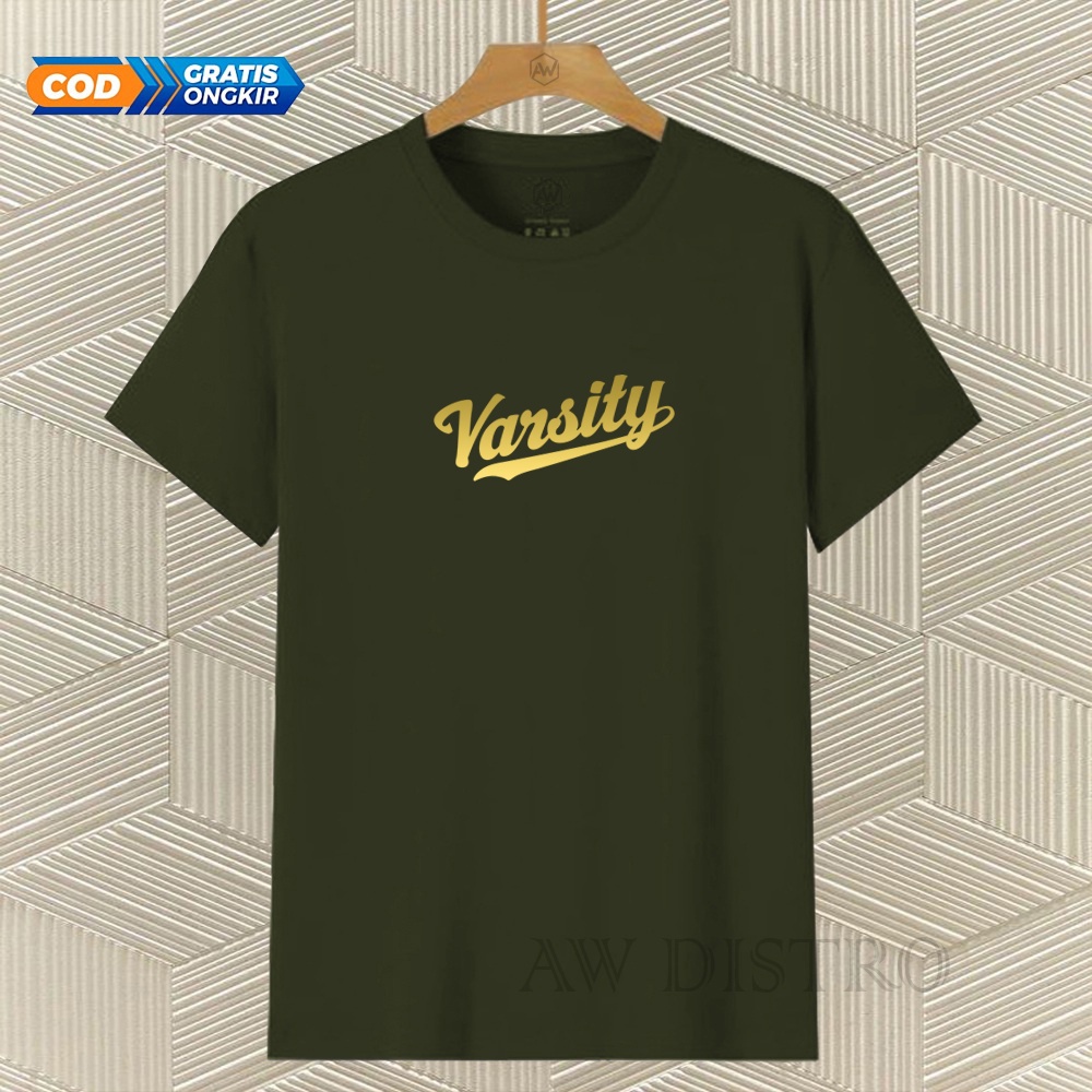 COD Baju Kaos Distro Varsity Text Gold Premium Quality Lengan Pendek