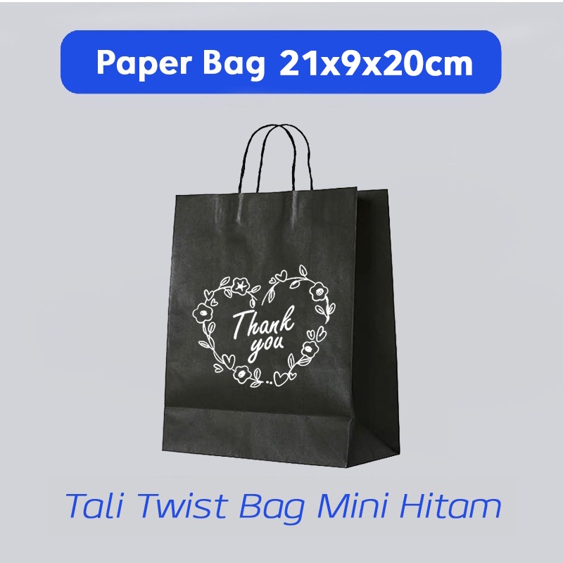

(Paper Bag Custom) Pape Bag Warna Hitam Bebas Desain Uk. 21x9x20cm Papper Bag Kertas Kado Souvenir Packing Olshop Hampers Murah