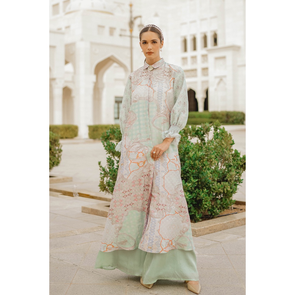 Benang Jarum Festive Puffy Lace Dress - Green