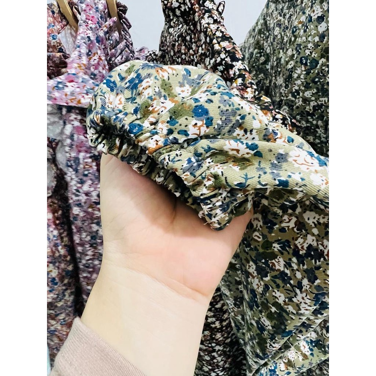 Cherry _ kemeja rempel vintage wanita muslim | kemeja bunga lengan panjang | blouse wanita