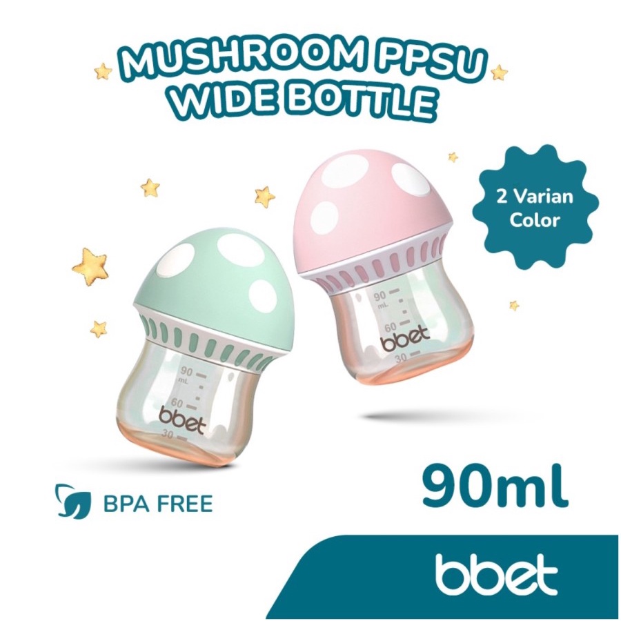 BBET Bottle Wide Neck Caliber PPSU Mushroom Feeding Bottle 90 ml | Botol Susu Botol Dot Bayi Coconi