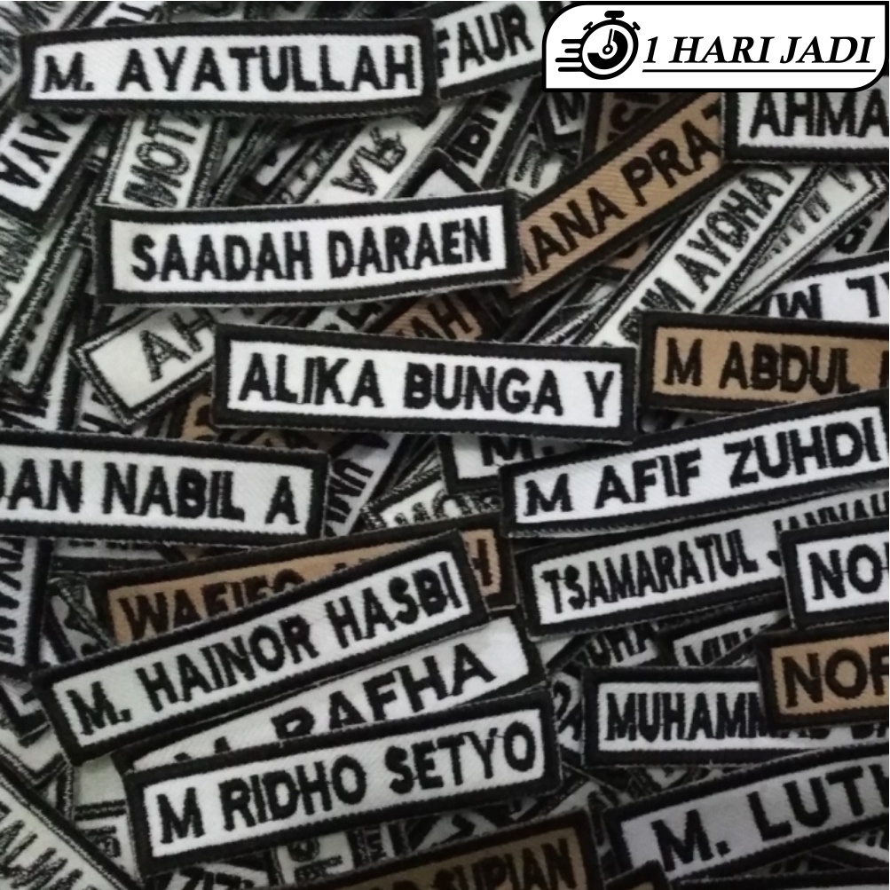 LABEL NAMA SATUAN KECIL ll Uk. 1,5X6CM , BET NAMA, PATCH NAMA SERAGAM 10 HURUF