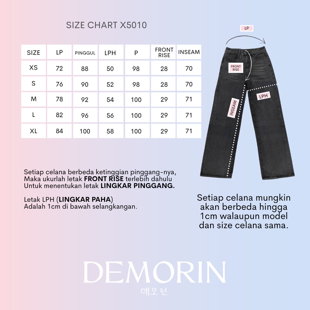 DEMORIN - Celana Panjang Straight Highwaist Snow Black Jeans kekinian - X5010