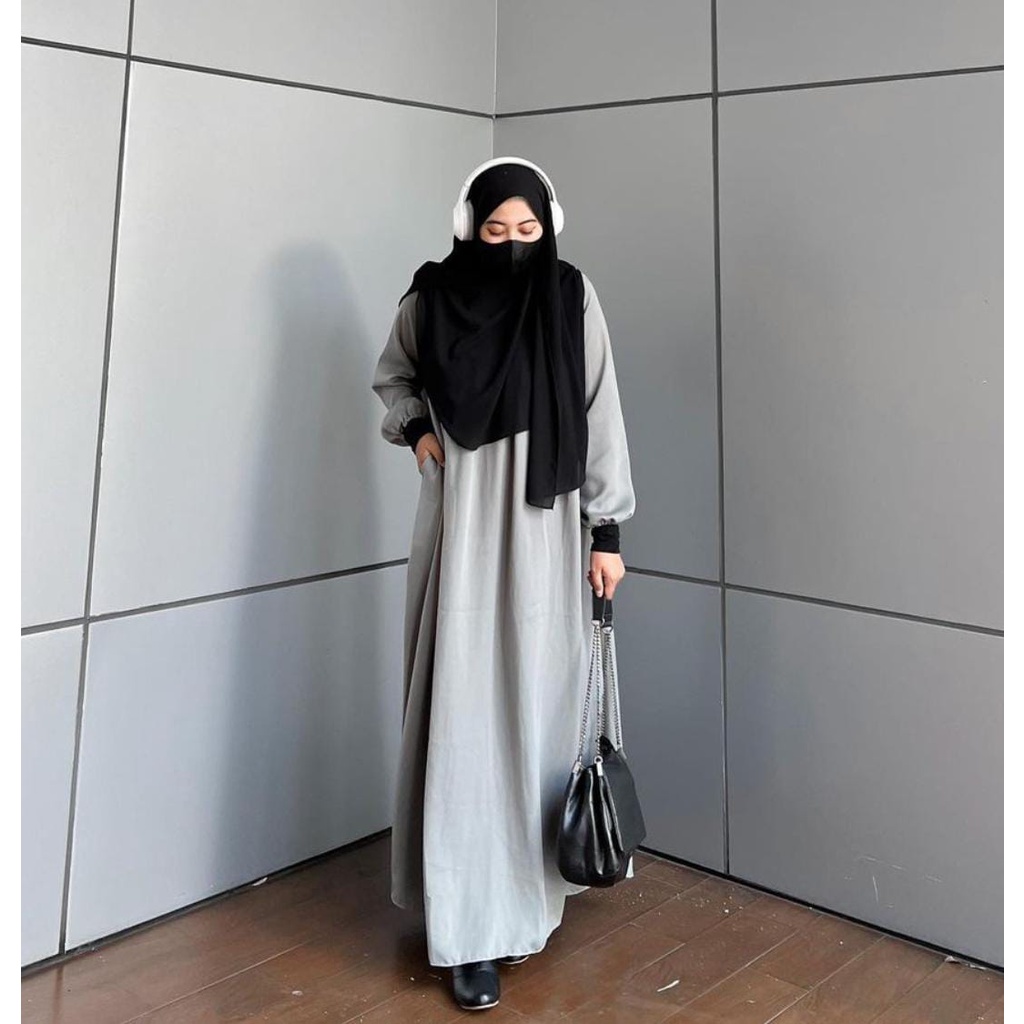 Dress Polos Maxi atau Gamis Polos Rampel Laluna Bahan Royal Queen Mewah