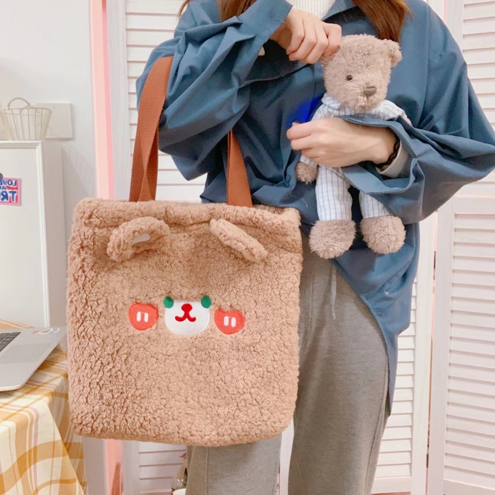 Totebag Wanita Plush Cute Bunny &amp; Bear Korean Style Import