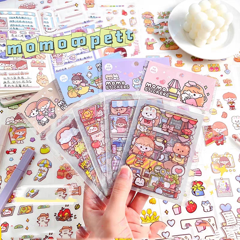 10LEMBAR - STIKER MOMO AESTHETIC MOTIF KARAKTER LUCU WATERPROOF ANTI AIR DIY / STICKER AESTHETIC / STIKER BOTOL