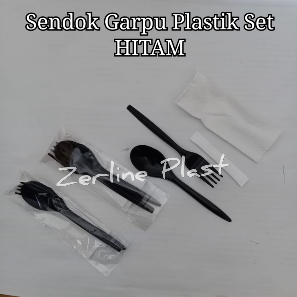 Sendok Garpu Plastik Set Higienis (BENING-HITAM)