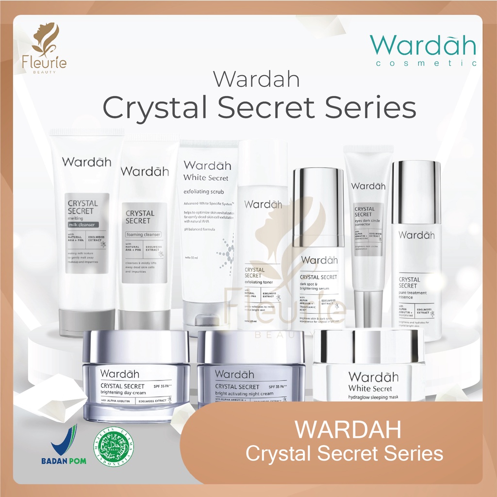 Wardah Crystal Secret Series - Day Night Cream/Eyecream/Essence/Cleanser/Sleeping Mask Original BPOM