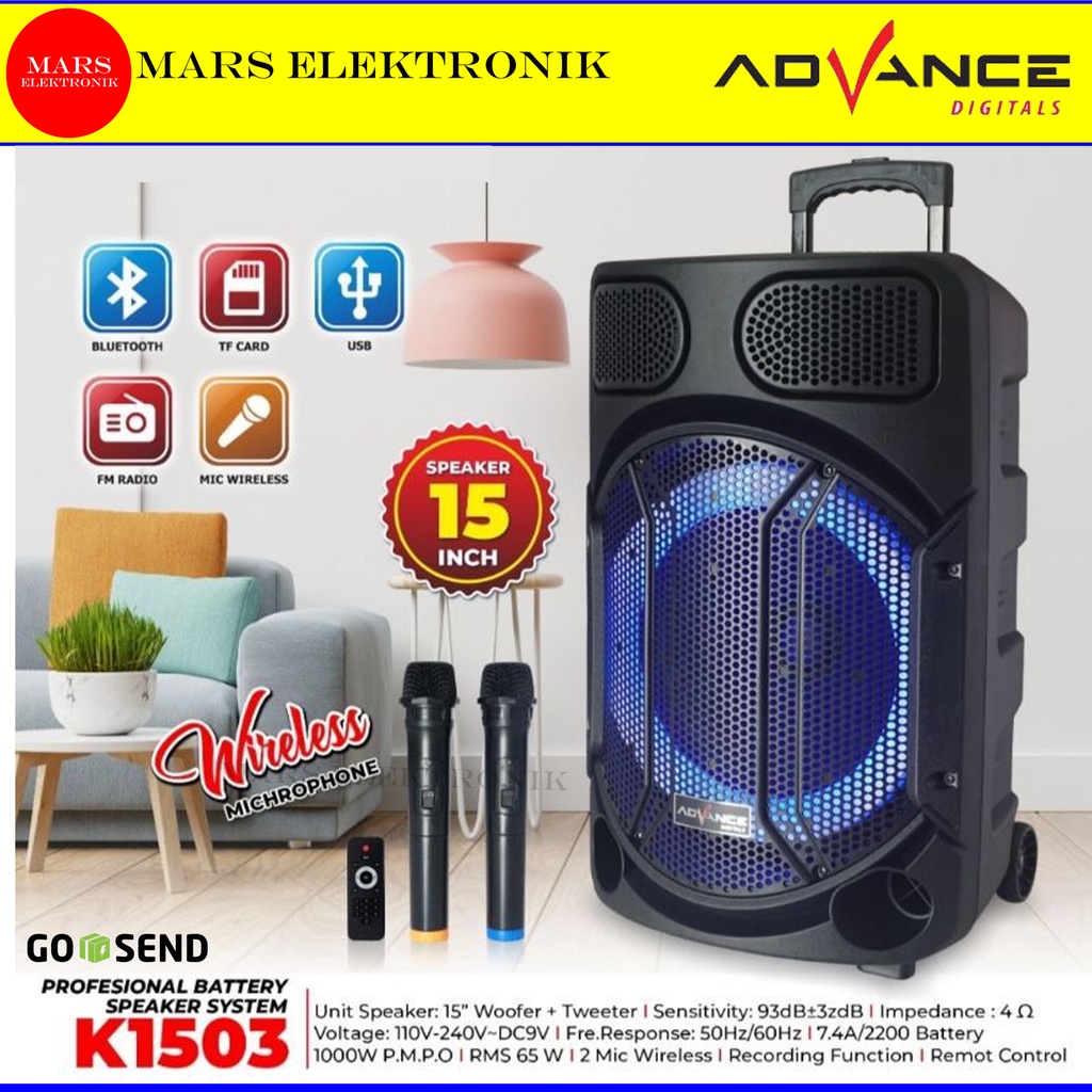 SPEAKER ADVANCE K-1503 - SPEAKER PORTABLE BLUETOOTH ADVANCE K1503 - K 1503 SPEAKER MEETING - READY