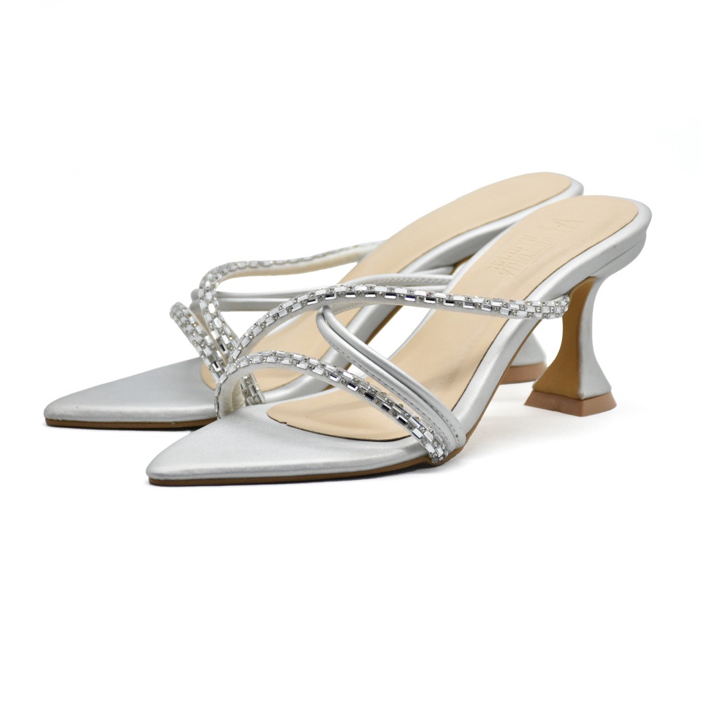 VICTORIA HARPER Eugene Silver sandal heels