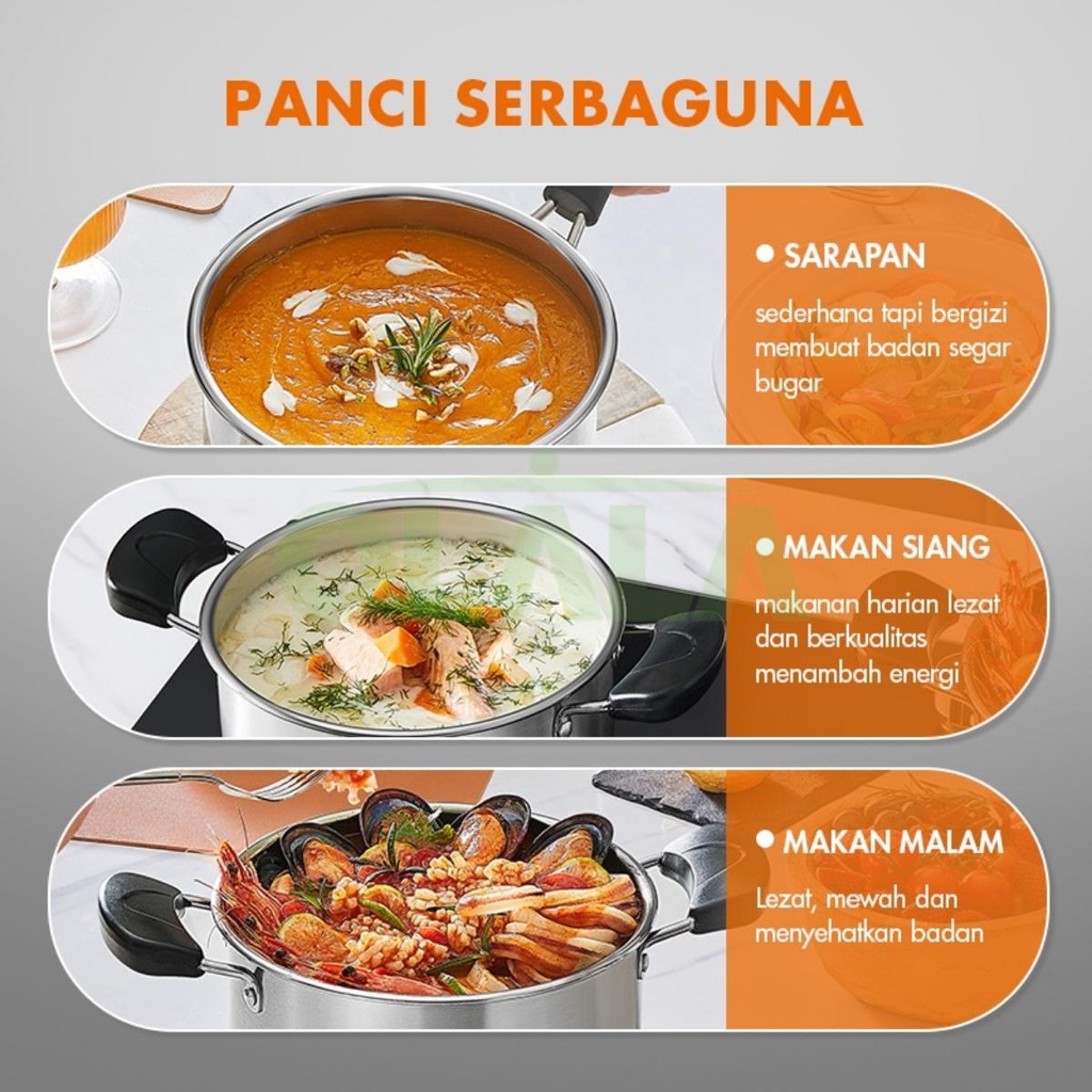 PANCI BUNGA SET 4 SUSUN STAINLESS STEEL TUTUP KACA SOUP POT MULTIFUNGSI OLL-CH4619