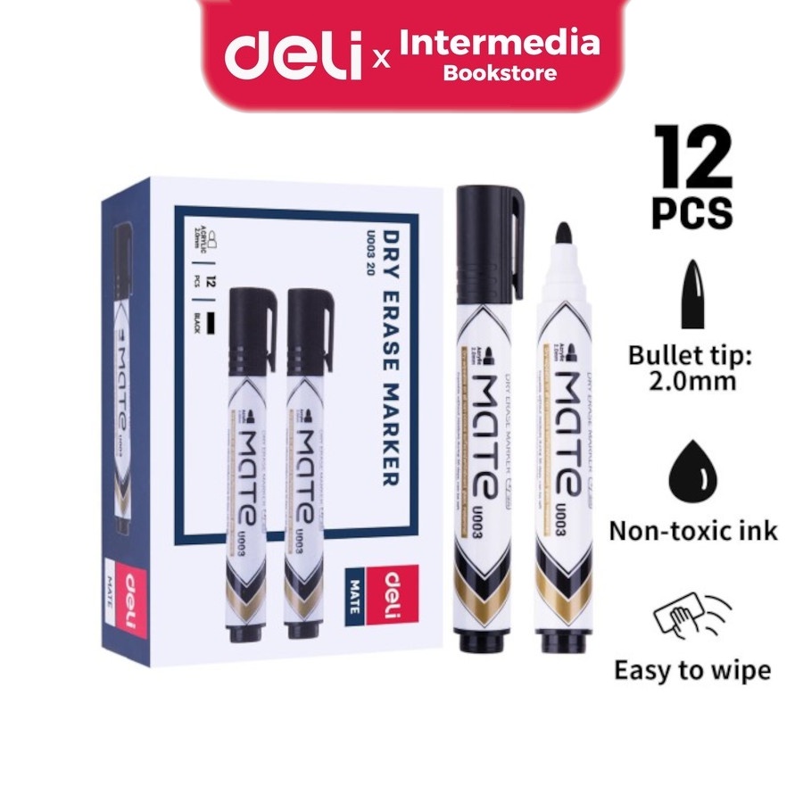 

Deli EU00320 Dry Erase Marker/Spidol Whiteboard- Bullet 2.0mm Black / Hitam