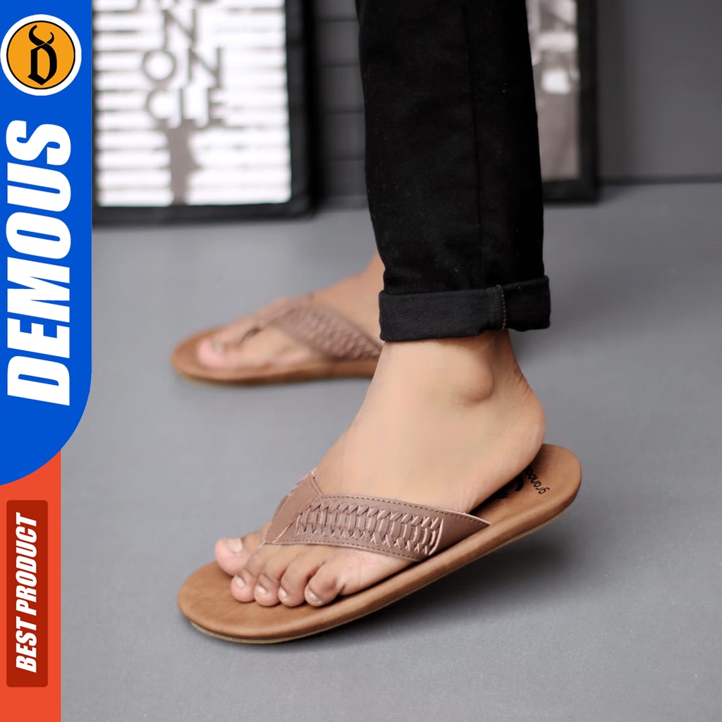 DEMOUS Edga - Sandal Jepit Pria Kulit Asli