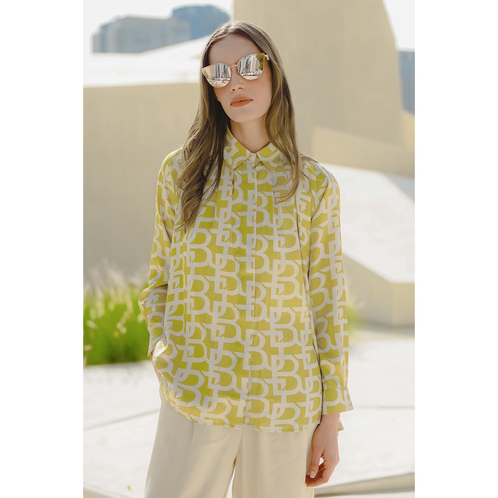 Benang Jarum Monogram Pleated Shirt - Mustard