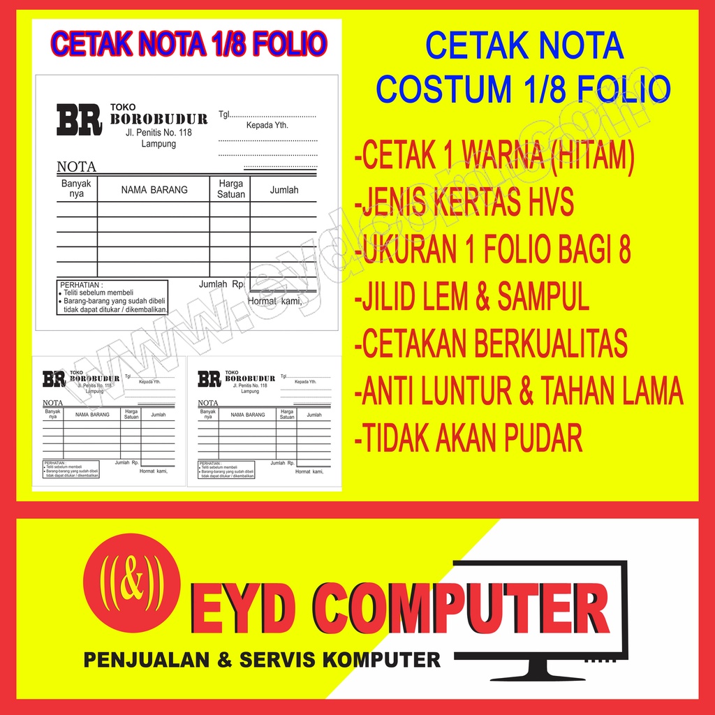 

CETAK NOTA 1 PLY 1 FOLIO BAGI 8 HVS COSTUM ISI TANPA RANGKAP CEK BON KWITANSI SURAT JALAN