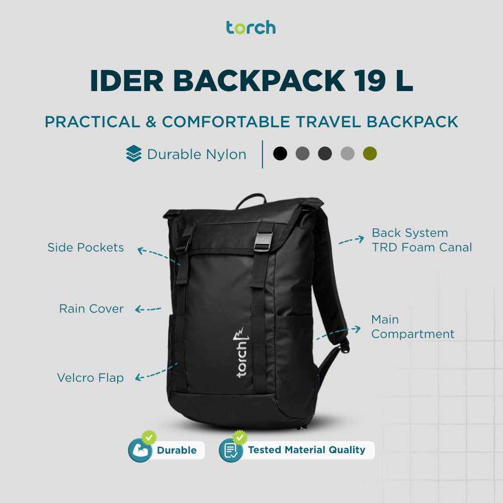 TORCH Ider Backpack 19L Multifunctional Unisex Water Resistant Stylish Designs