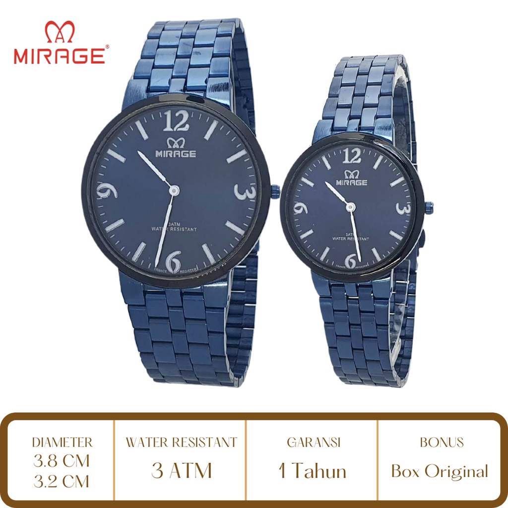 Jam Tangan Mirage Watch Official Couple Pria Wanita Blue 2 Jarum