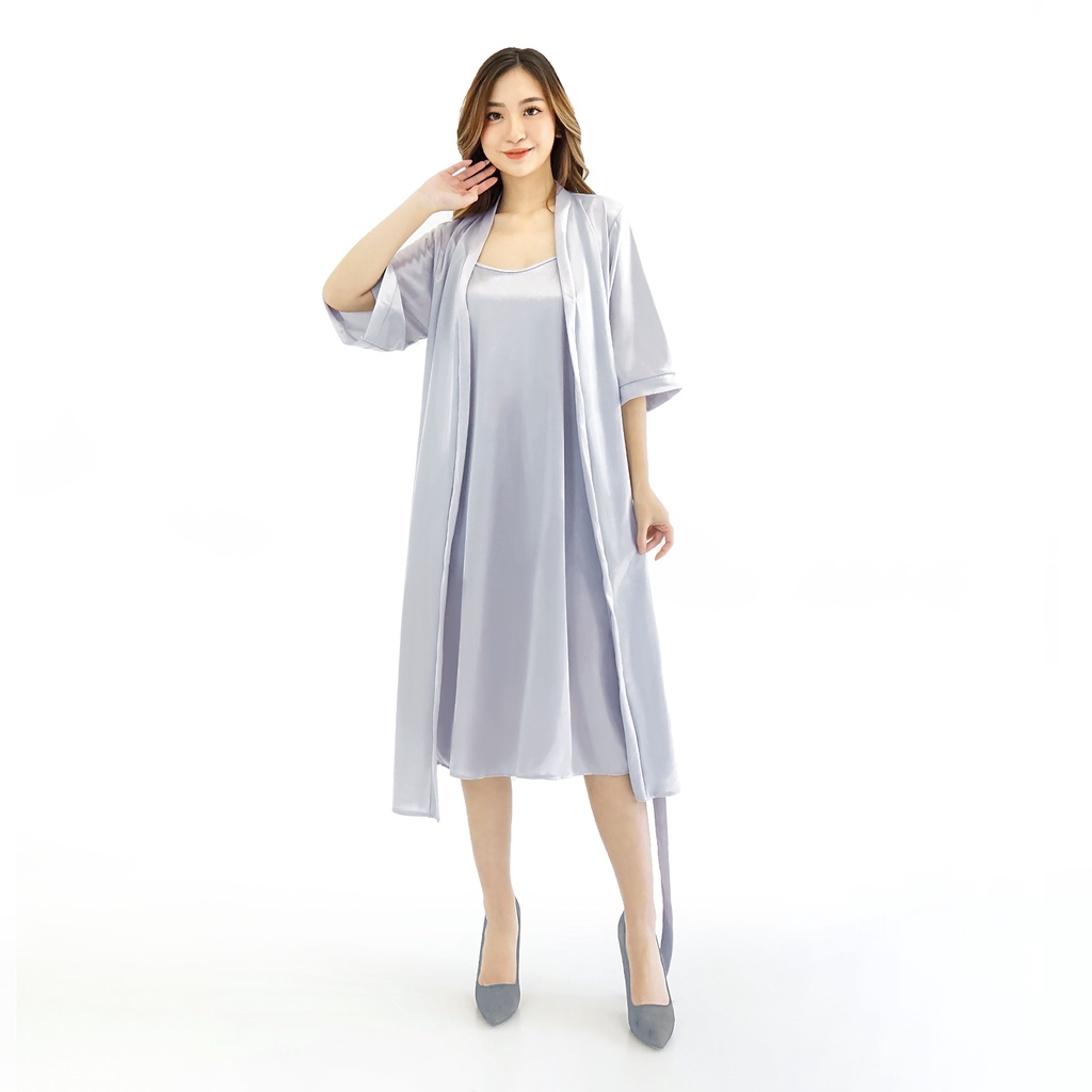 FOLVA Kimono Set Wedding Bridesmaid Robe Baju Tidur Satin 1516SSET