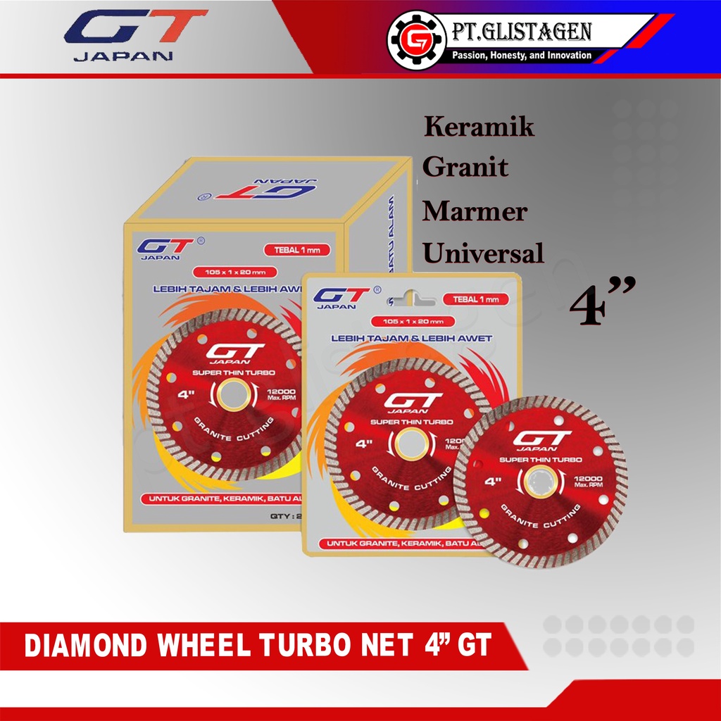 GT Diamond Wheel Turbo Super Thin Merah 4&quot; Mata Pisau Keramik Granit Marmer Universal