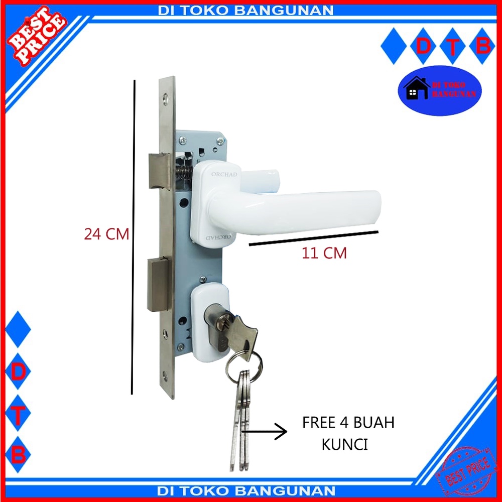 Kunci Pintu Almunium Orchad Lever Set Putih - Hitam Kunci Orchad A31