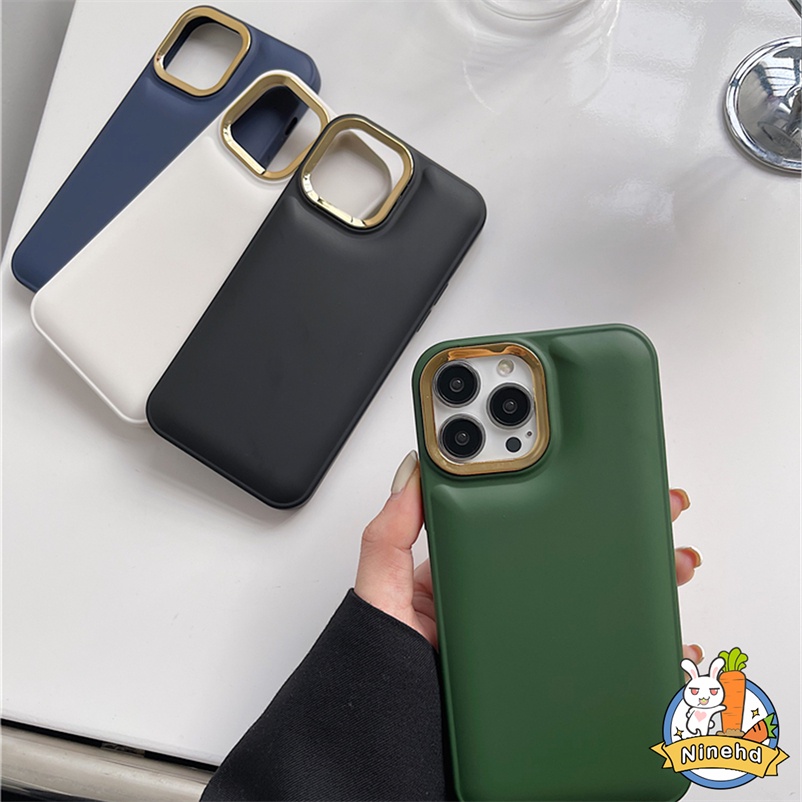 Casing Compatible for iPhone 14 13 12 11 Pro Max SE 2020 XR X XS Max 7 8 6 6s Plus SE 2020 Pure Premium Metal Simple Solid Color Air Cushioned Phone Case High Quality Soft Silicone Simple Style Phone Cover Anti-drop Anti-dirty Round Lens Protective Case