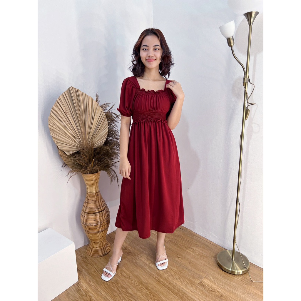 HS - SYAFIRA DRESS / MIDI DRESS ATASAN WANITA / KOREAN PREMIUM FULL KARET