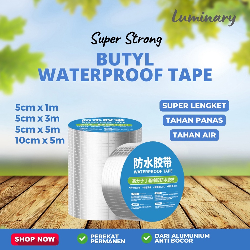 Aluminium Foil Butyl Rubber Waterproof Tape / Lakban aluminium Anti Bocor Uk Lebar 10cm x Panjang 5m