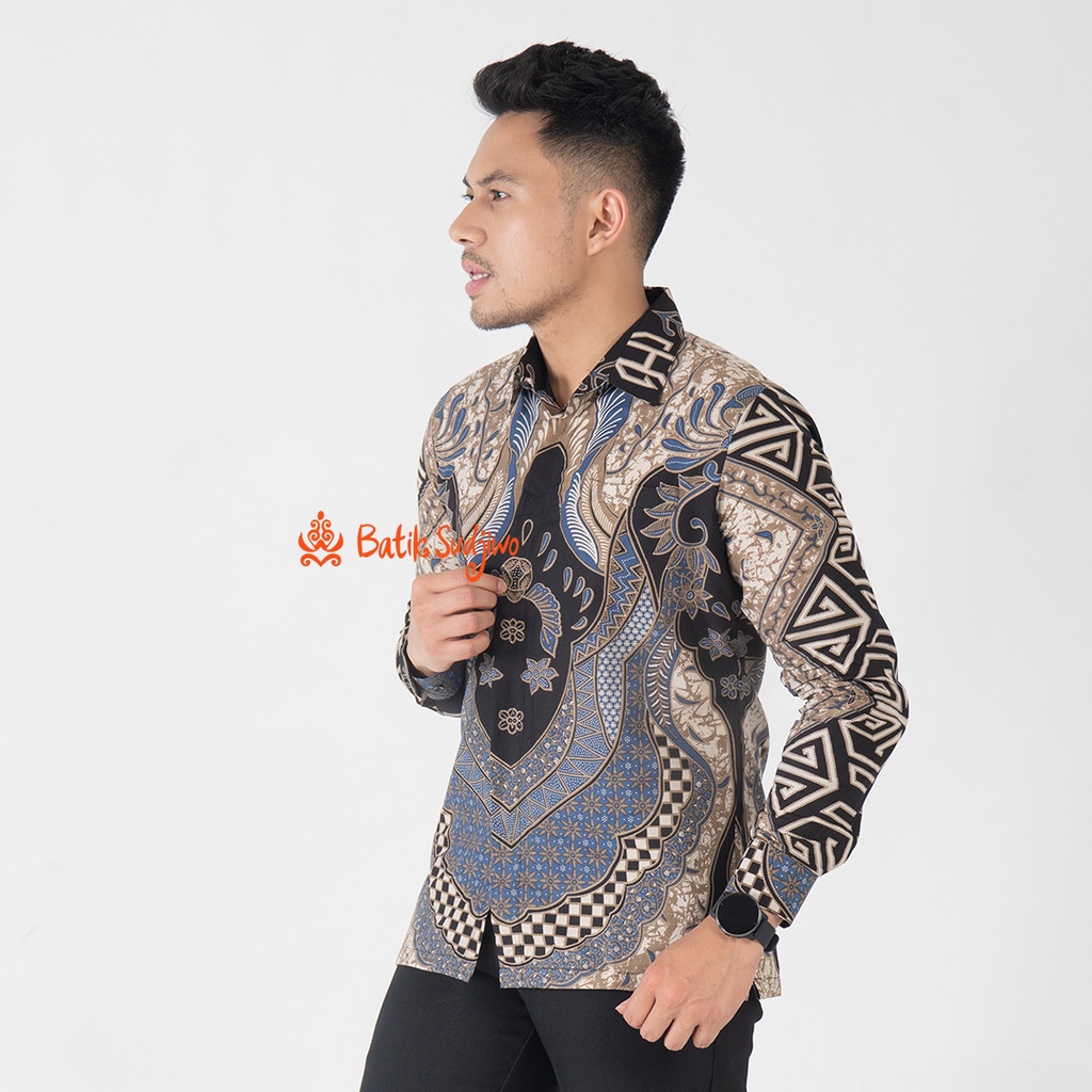 SUDJIWOBATIK 1159 Hem Kemeja Batik Pria Cowok Laki Laki Lengan Panjang Premium Lapis Furing Solo Laweyan Original