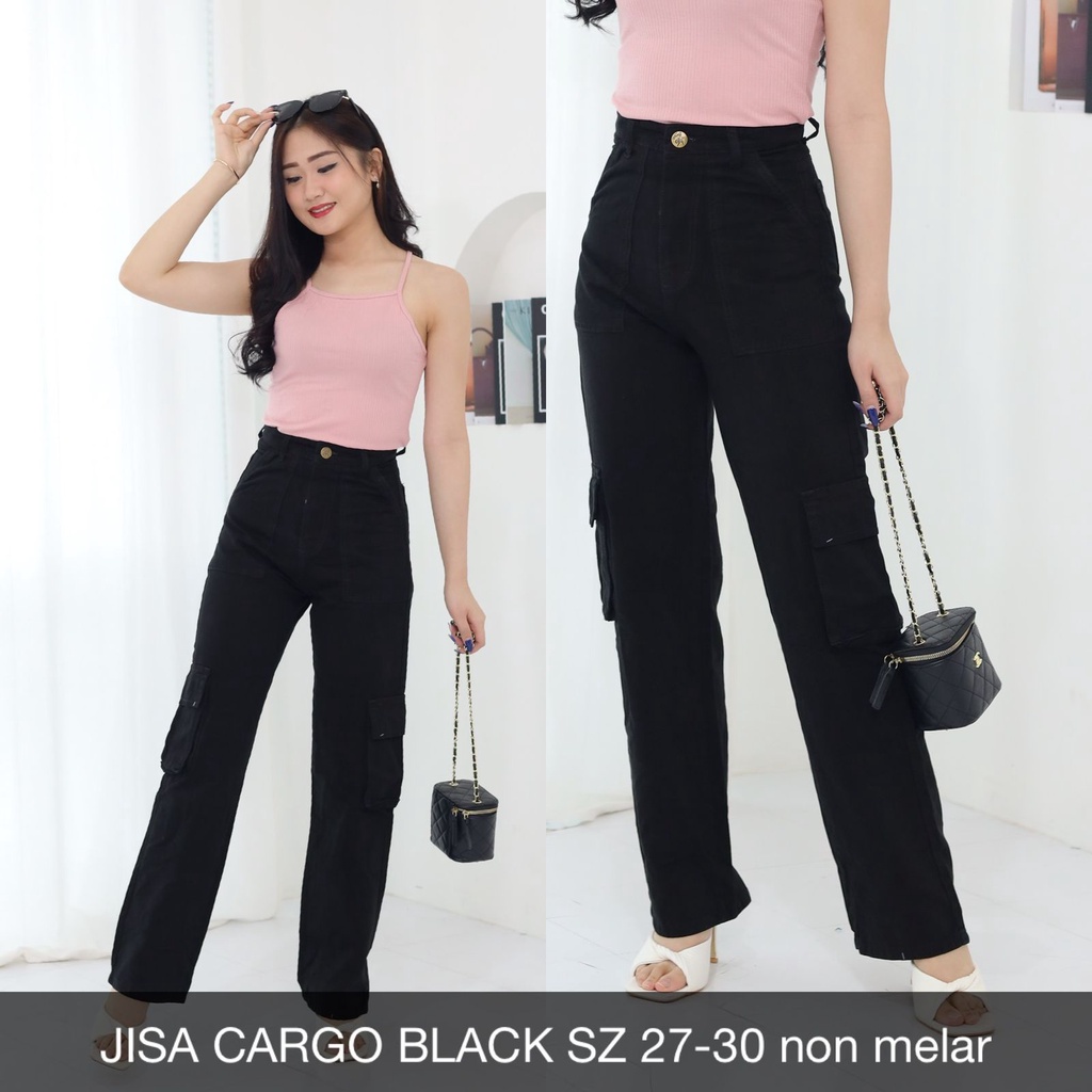 CELANA JEANS WANITA JISA CARGO BLACK