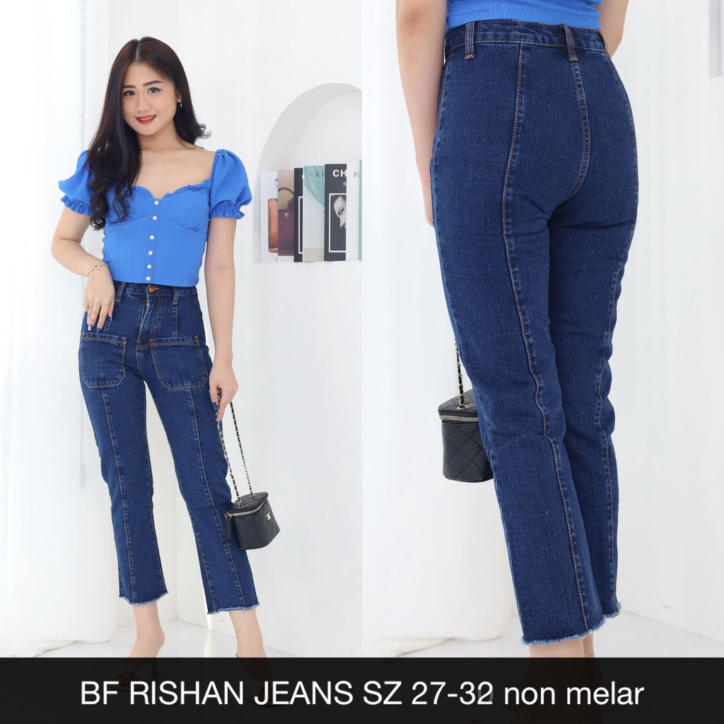 CELANA JEANS WANITA BF RISHAN Bahan non melar