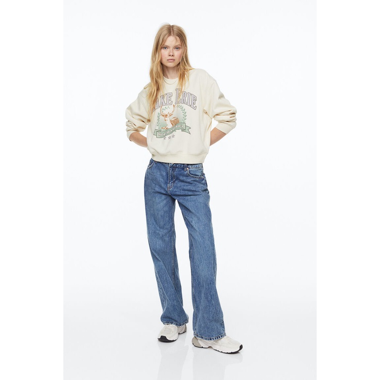 Crewneck Lake Erie Cream Reguler Size Broken White Sweater Wanita Soft Cream
