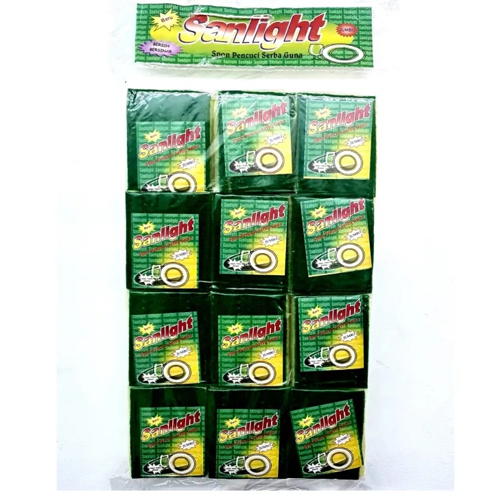 (2 Lusin) Spons Cuci Piring Isi 24 Pcs Rentengan Grosir / Spon Busa Lapis Hijau Kuning Rencengan