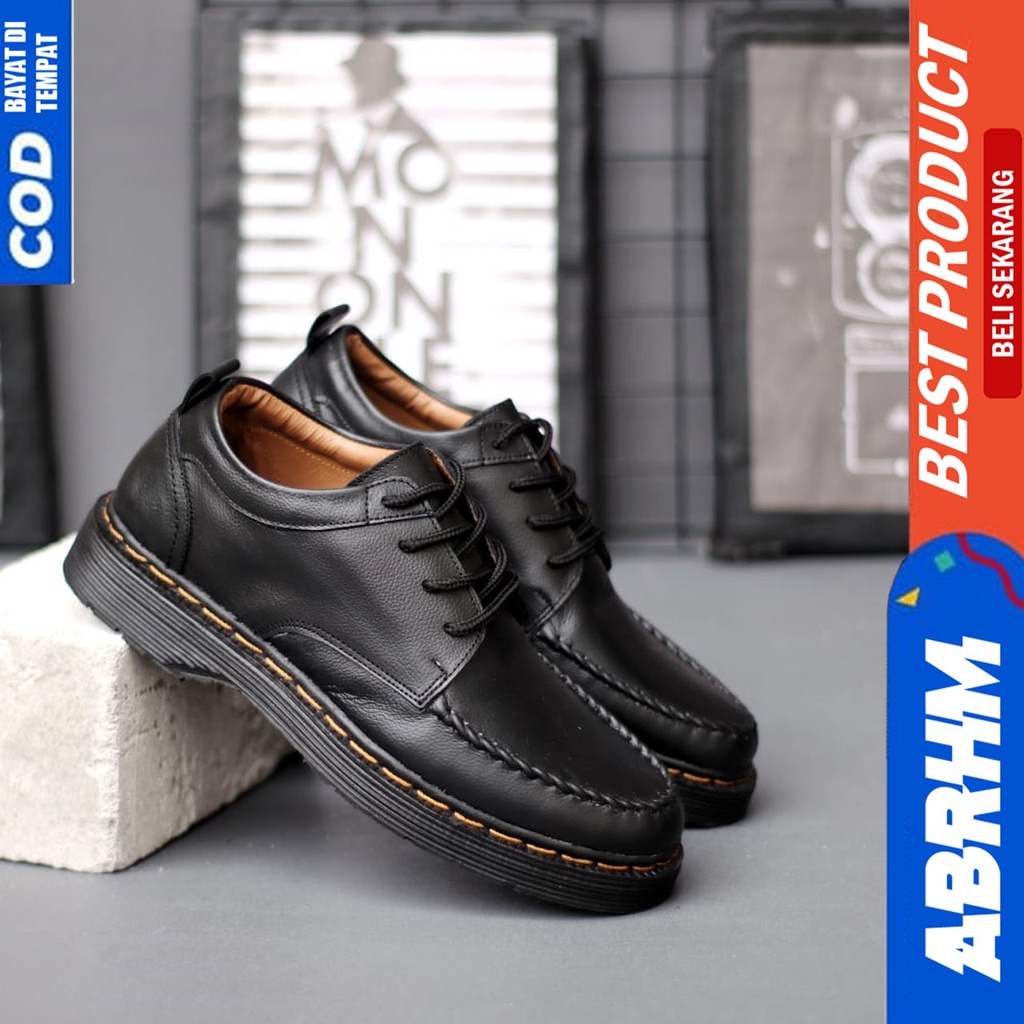 Sepatu Loafers Formal Pria Docmart Casual Kulit Asli Hitam Kerja Pria Abrhm